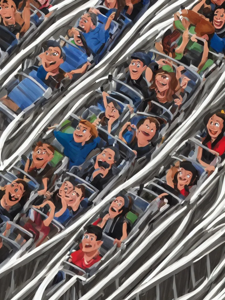 Image similar to closeup faces on a roller coaster by disney concept artists, blunt borders, rule of thirds