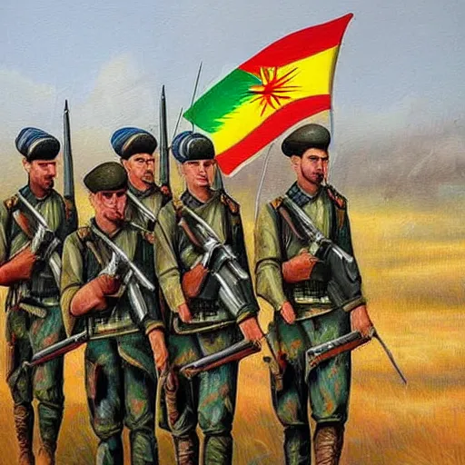 Image similar to a beautiful complex painting of a military of the kurdish army