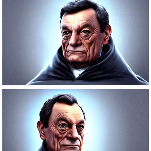 Prompt: Mario Draghi as Emperor Palpatine, digital art, cgsociety, artstation, trending, 4k