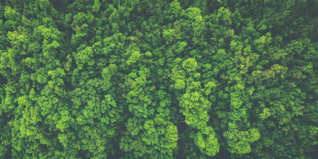 Prompt: cinematic drone photograph, aerial shot of a lush dark forest, 1 9 8 0 s stephen king atmosphere, abandoned villages