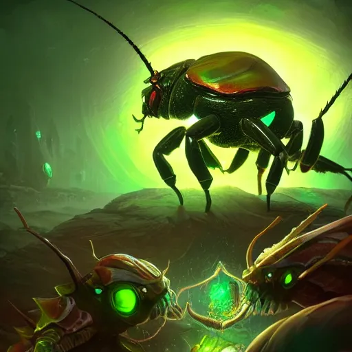 Image similar to a giant glowing horned beetle, horned beetle, horned beetle, green theme, bright art masterpiece artstation. 8 k, sharp high quality artwork in style of jose daniel cabrera pena and greg rutkowski, concept art by tooth wu, blizzard warcraft artwork, hearthstone card game artwork, horned beetle