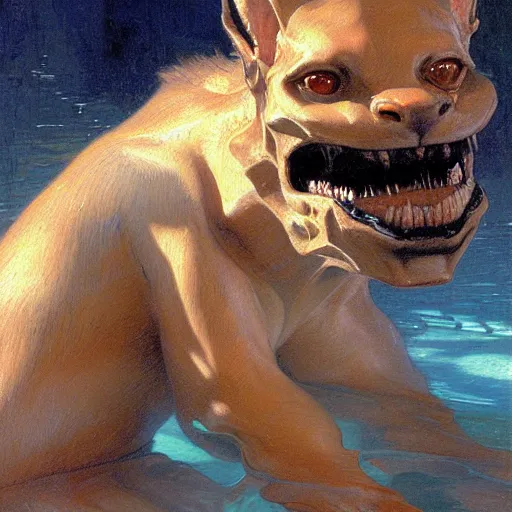 Prompt: a portrait of a furry alien in the pool. highly detailed painting by gaston bussiere, craig mullins, j. c. leyendecker, furry