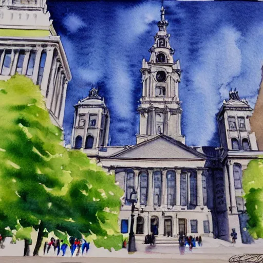 Prompt: watercolor painting of philadelphia city hall