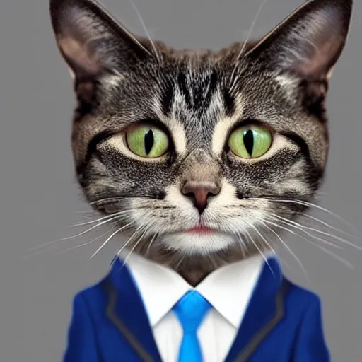 Image similar to a cat with a snarky smile and wearing a business suit