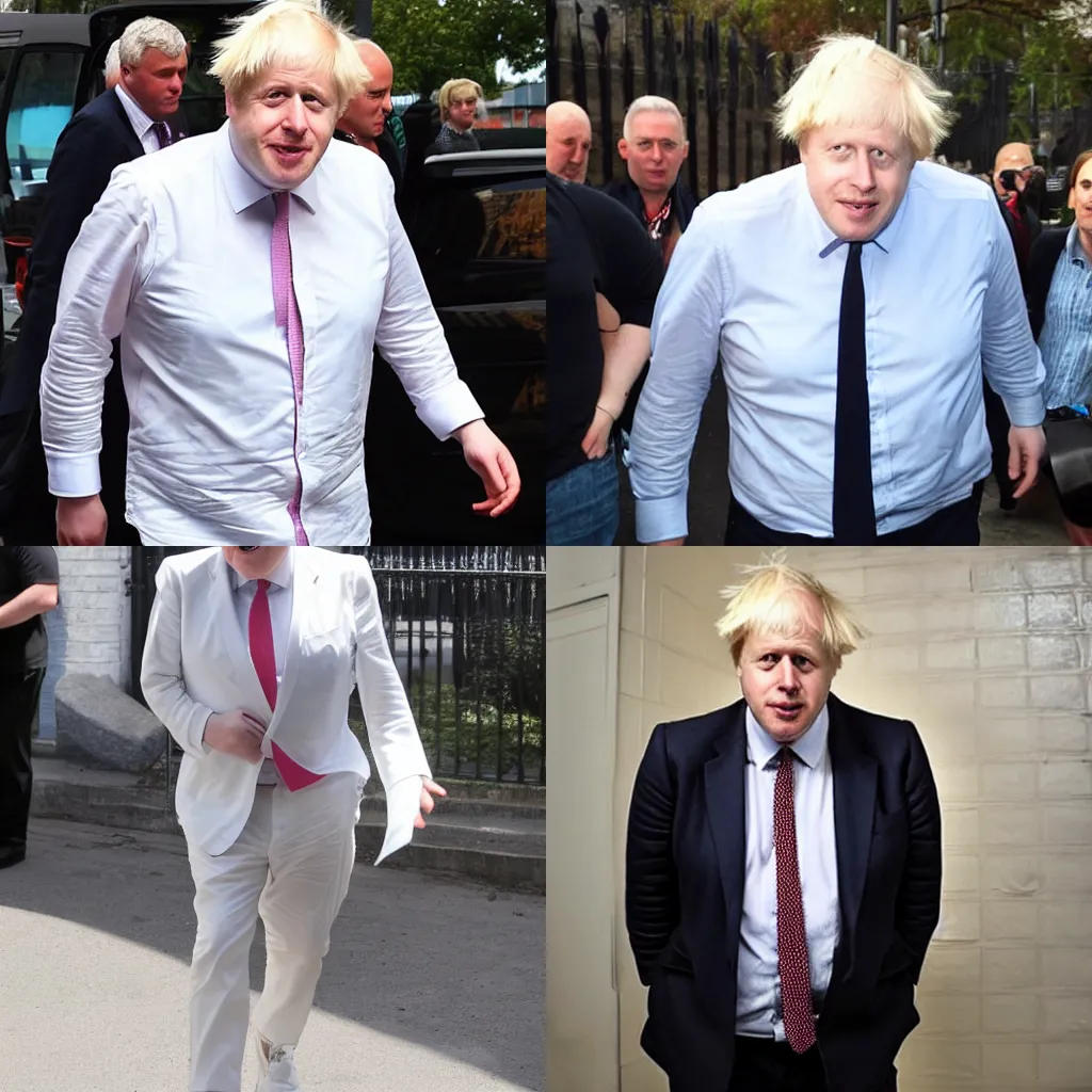 Prompt: boris johnson with huge breasts wearing a low cut shirt