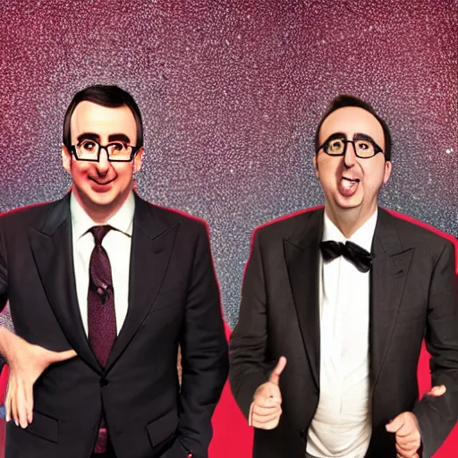 Prompt: john oliver and nicolas cage as siamese twins