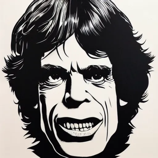 Prompt: individual mick jagger aged 2 4 silk screen butcher billy style