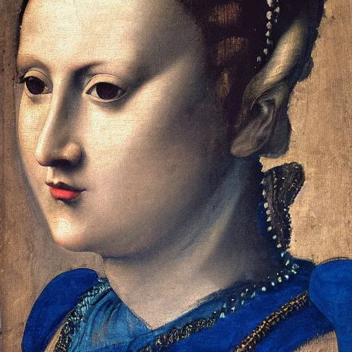 Prompt: Portrait close up of a beautiful Italian duchess in the style of Francesco Bacchiacca (1494-1557), Pontormo, oil on canvas