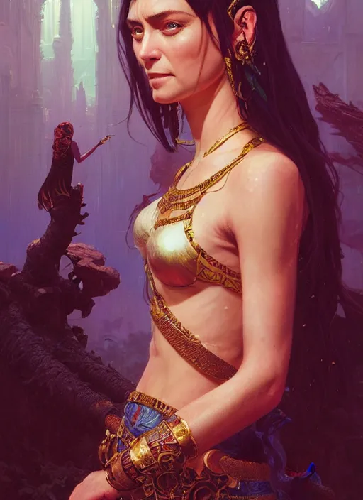 Image similar to highly detailed portrait of jude law as cleopatra unreal engine, fantasy art by greg rutkowski, loish, rhads, ferdinand knab, makoto shinkai and lois van baarle, ilya kuvshinov, rossdraws, tom bagshaw, alphonse mucha, global illumination, radiant light, detailed and intricate environment