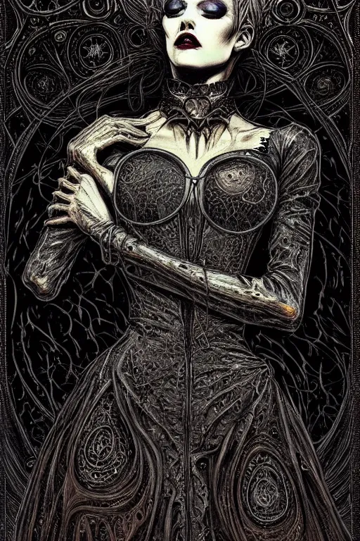 Image similar to dreamy gothic girl, nice long black leather, detailed acrylic, grunge, intricate complexity, by dan mumford and by alberto giacometti, peter lindbergh