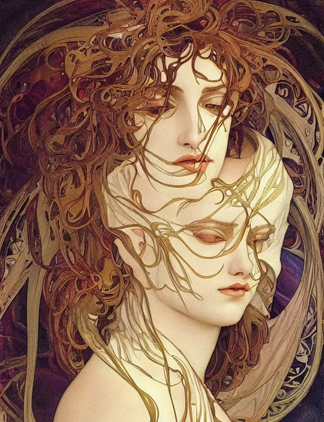 Prompt: epic beautiful intricate and detailed concept art, made from porcelain, abstract female face vivid liquid fluid. sculpture, no background, symetrical, by alphonse mucha