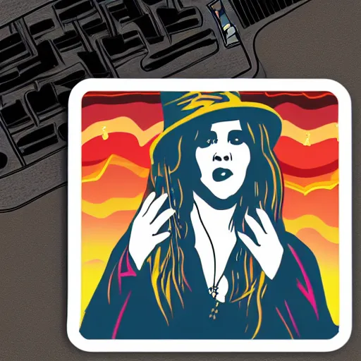 Image similar to stevie nicks playing guitar and singing, sticker - art, svg vector, adobe - illustrator