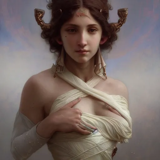 Image similar to portrait of pain goddess, intricate, elegant, highly detailed, digital painting, artstation, concept art, smooth, sharp focus, illustration, art by artgerm and greg rutkowski and alphonse mucha and william - adolphe bouguereau