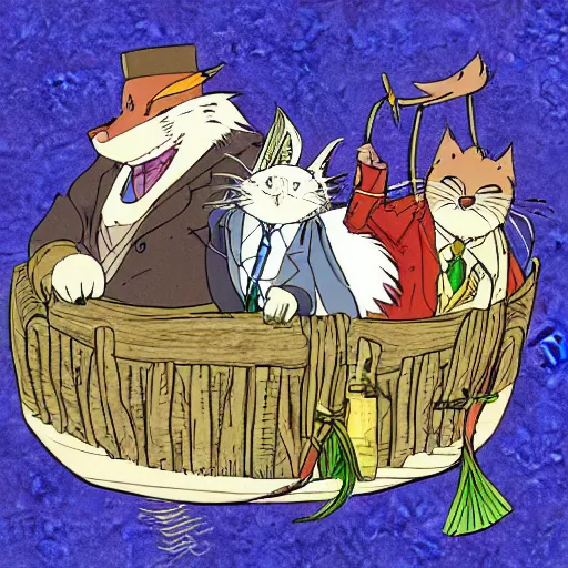 Image similar to colored illustration, for The Wind in the Willows, in style of studio ghibli