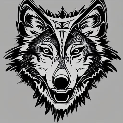 Prompt: tattoo stencil. pencil line drawing, vector, logo, wolf