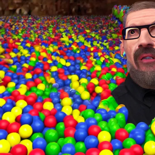 Image similar to gordon freeman from half life 2 playing in a ball pit