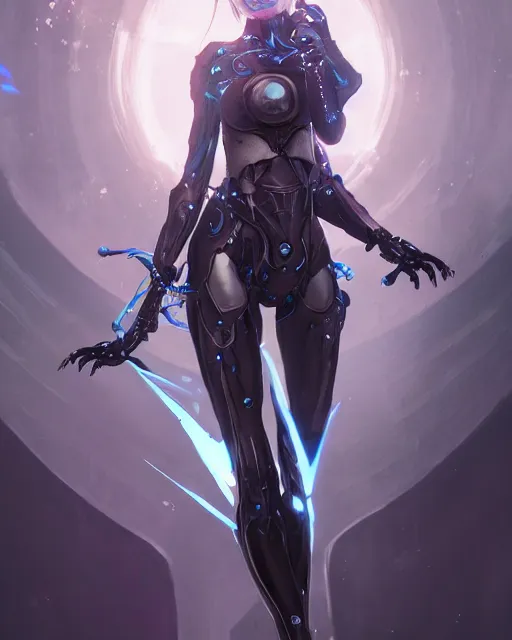 Image similar to holy cyborg necromancer girl, elegant, perfect face, scifi, futuristic, utopia, garden, illustration, atmosphere, warframe, blue eyes, white hair, artstation, nier automata, highly detailed, art by yuhong ding and chengwei pan and serafleur and ina wong