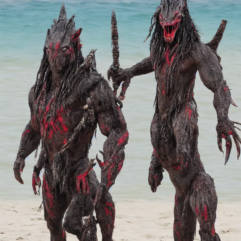 Image similar to predator yautja at the beach for holiday