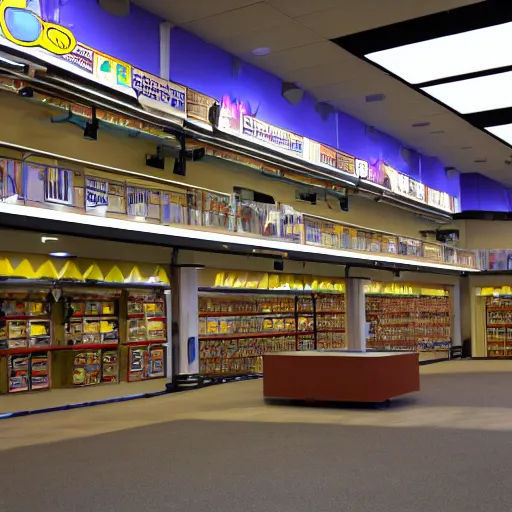 Prompt: the inside of an empty blockbusters,