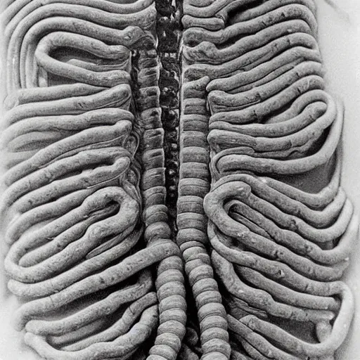 Prompt: by arthur streeton terrifying. a photograph of the human intestine in all its glory. each section of the intestine is labelled, & various items & creatures can be seen inside, such as bacteria, food particles, & even a little mouse.