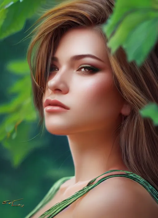 Image similar to photo of a gorgeous female in the style of stefan kostic, realistic, half body shot, sharp focus, 8 k high definition, insanely detailed, intricate, elegant, art by stanley lau and artgerm, extreme bokeh foliage