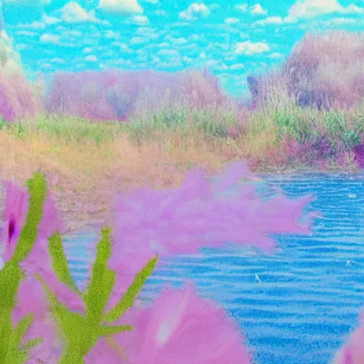 Image similar to a ultra high definition pastel coloured photograph from a holiday photo album. 5 0 mm, depicting public viewpoints from areas of outstanding natural beauty in an alien world with pale pastel coloured flora. no artefacts. highly detailed.