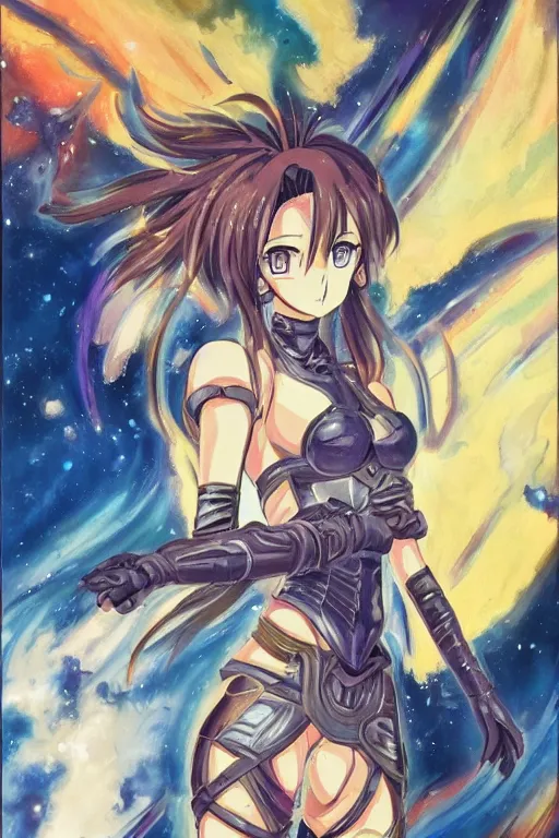 Image similar to a detailed painting in the style of anime of a galactic female warrior