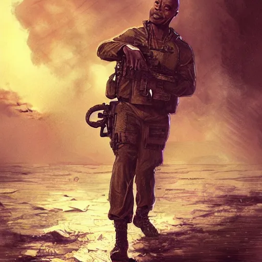 Image similar to Dave Chappelle as a navy SEAL, high resolution fantasy concept art, intricate details, soft lighting