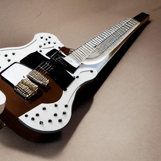 Image similar to an electric guitar made entirely out of money