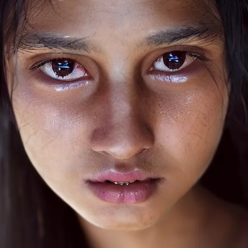 Prompt: a portrait of a stunningly beautiful nepali female, dark eyes, dark hair, olive skin, depth of field, zeiss lens, detailed, symmetrical, centered, fashion photoshoot, by Annie Leibovitz and Steve McCurry, David Lazar, Jimmy Nelsson, Breathtaking, 8k resolution, extremely detailed, beautiful, establishing shot, artistic, hyperrealistic, beautiful face, octane render