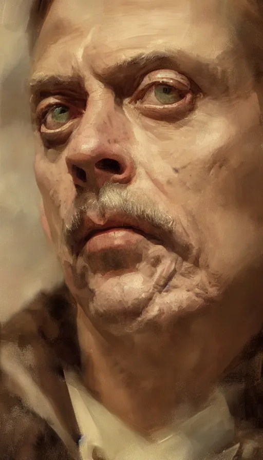 Image similar to an close up oil drawing of roman god emperor steve buscemi, renaissance painting, art by anders zorn, wonderful masterpiece by greg rutkowski, expressive brush strokes, beautiful cinematic light, american romanticism by greg manchess, jessica rossier fantasy art, concept art, official art, hd mod