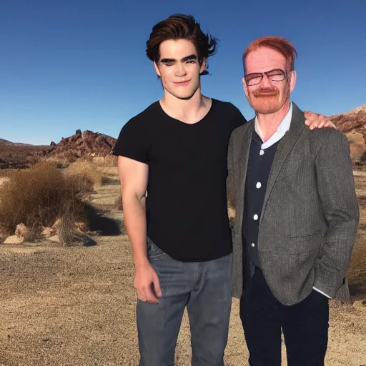 Image similar to kj apa with walter white, still from breaking bad