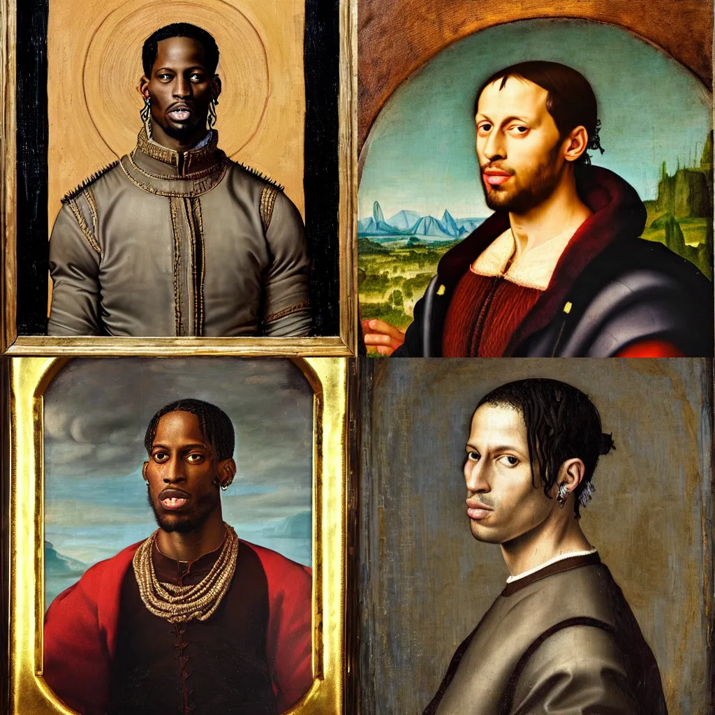 Image similar to A Renaissance portrait painting of Travis Scott