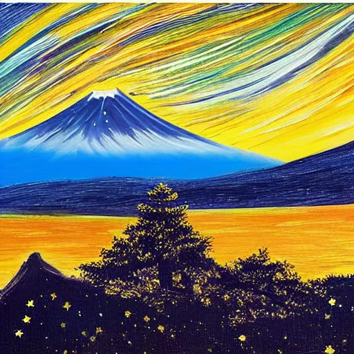 Image similar to painting of mount Fuji in style of starry night