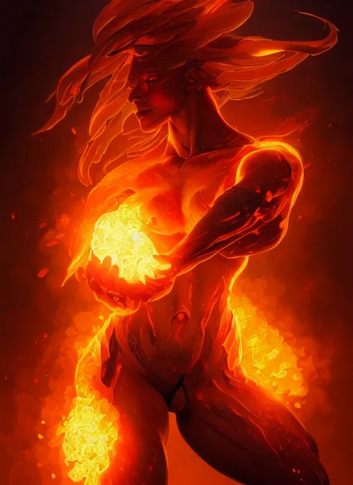 Prompt: a fire elemental throwing a fireball, intricate, brutal, highly detailed, digital painting, artstation, concept art, smooth, sharp focus, illustration, art by artgerm and greg rutkowski and alphonse mucha, 8 k