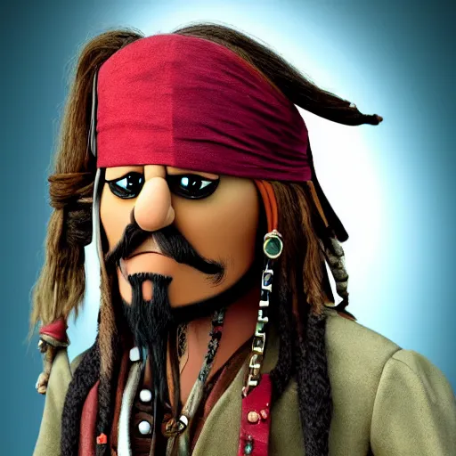 Image similar to A still of Jack Sparrow as a muppet, photo real, photographic, photograph, artstation, trending, award winning, epic lighting, featured