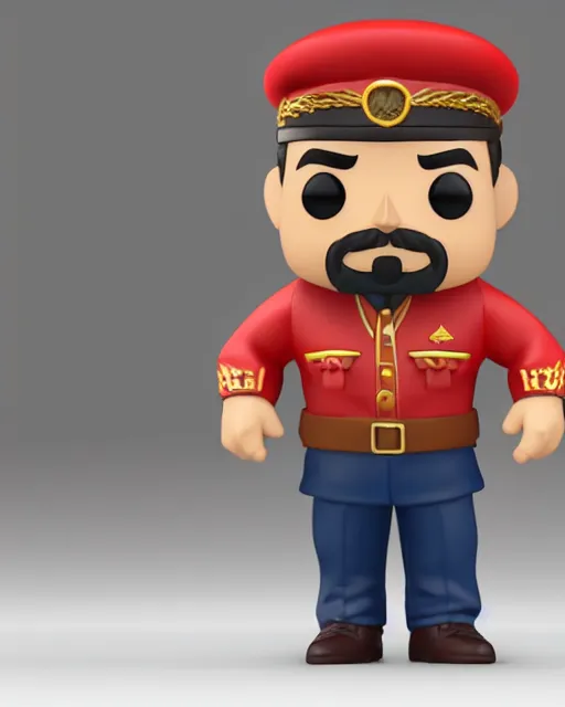 Image similar to full body 3d render of joseph stalin as a funko pop, studio lighting, white background, blender, trending on artstation, 8k, highly detailed