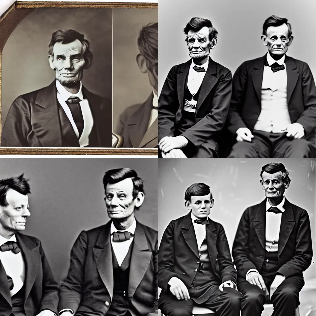 Prompt: abraham lincoln and john f kennedy sitting together in high school as teenagers, photo, high detail, high resolution photograph, ultra detailed, 4 k