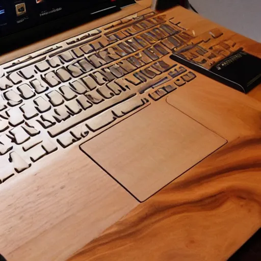 Image similar to a wood masterpiece laptop