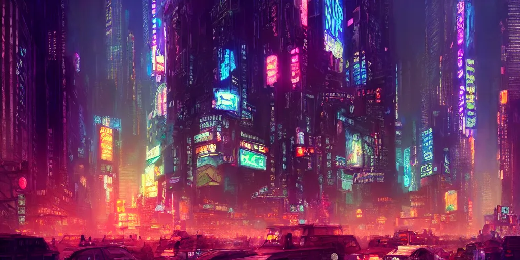 Image similar to New York City by Neon Light, in the style of Cyberpunk Impressionism, Krenz Cushart, Moebius, and Muchain, Prismatic, Rococo, Pearlescent, reflective, shimmering, highly detailed, masterpiece, dreamy, concept art, Cinema lighting, 8k, trending on artstation