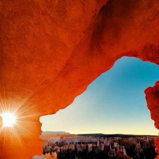 Image similar to sunset light landscape with bryce canyon, lots of sparkling details and sun ray ’ s, blinding backlight, smoke, volumetric lighting, colorful, octane, 3 5 mm, epic colored reflections, very colorful heavenly, softlight