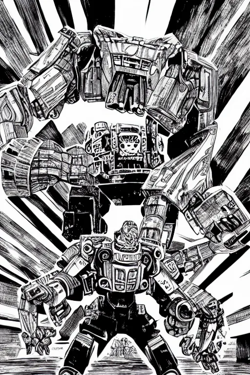 Prompt: a giant robot fighting with a epic boss for outland by junji ito, tyler jacobson