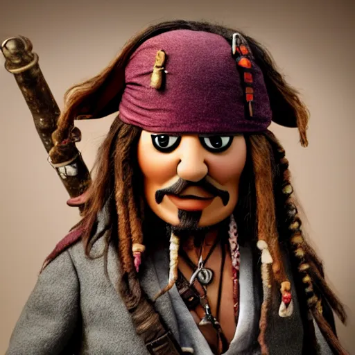 Image similar to A still of Jack Sparrow as a muppet, photo real, photographic, photograph, artstation, trending, award winning, epic lighting, featured