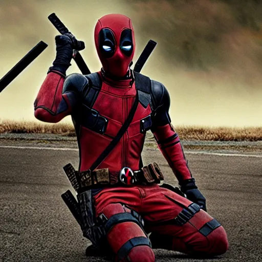 Image similar to Deadpool in The Walking Dead 4K quality