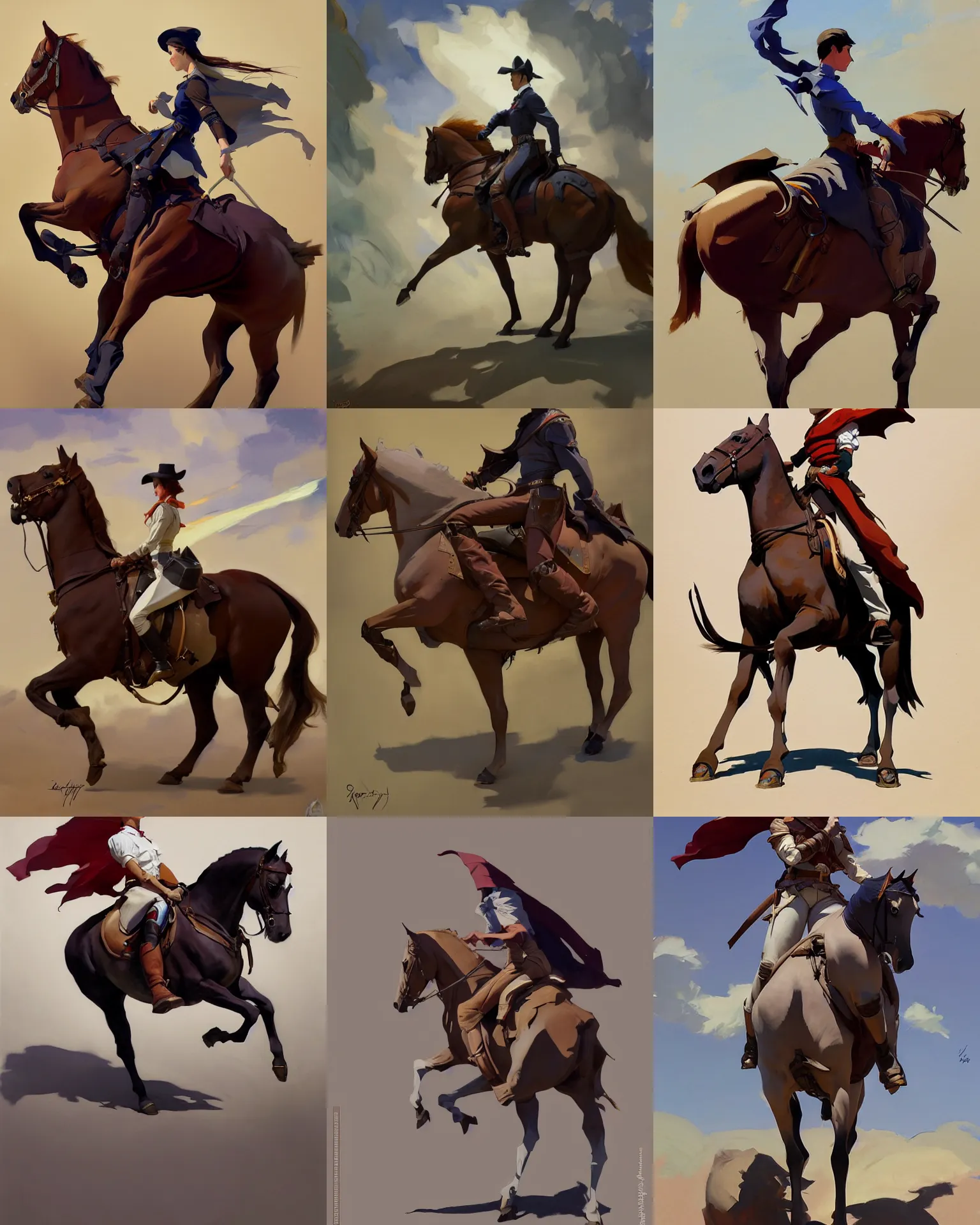 Image similar to cloth fabric riding horse jodhpurs side view greg manchess painting by sargent and leyendecker, studio ghibli, fantasy, medium shot, asymmetrical, intricate, elegant, matte painting, illustration, hearthstone, by greg rutkowski, by greg tocchini, by james gilleard, by joe fenton