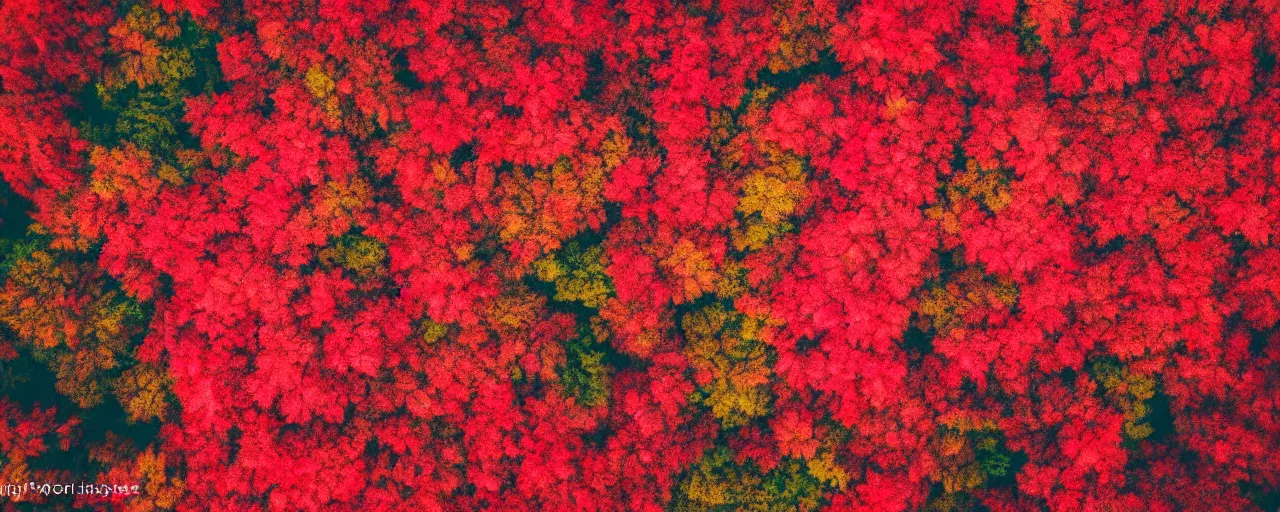 Image similar to an endless canopy of red leaves from slightly above in the style of studio Ghibli