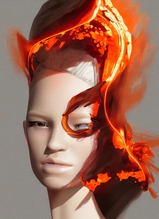 Image similar to sculpture made of flame, portrait, female, future, torch, fire, harper's bazaar, vogue, fashion magazine, intricate, concept art, close up, ornate, luxury, elite, elegant, trending on artstation, by ruan jia, by Kenneth Willardt, by ross tran, by WLOP, by Andrei Riabovitchev,