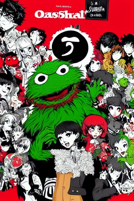 Image similar to “ oscar the grouch on the cover of persona 5 ”