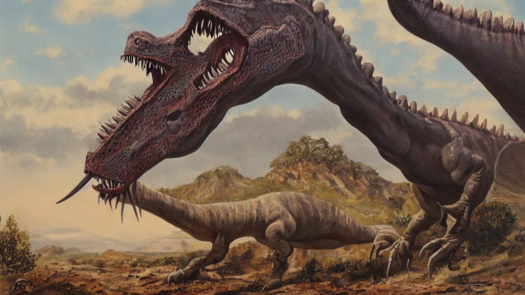 Image similar to a detailed painting of a dinosaur by charles knight