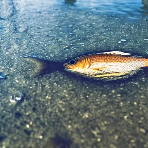 Prompt: a fish swimming in a liquid sidewalk